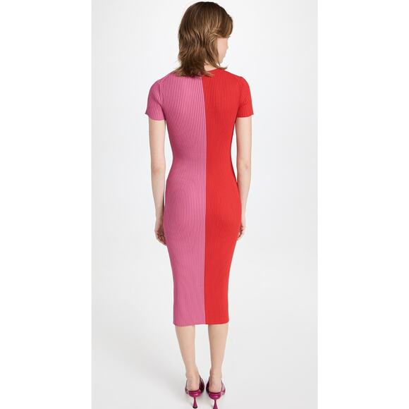 Staud Colleen Two-Tone Ribbed Knit Dress in Lollipop Size M - Picture 2 of 10